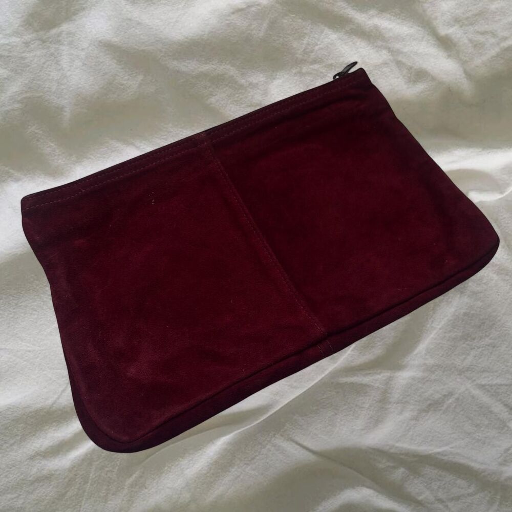 Glam Regency Preppy Old Money Heritage Twee Suede Leather Clutch Small Hand Bag - Picture 3 of 6